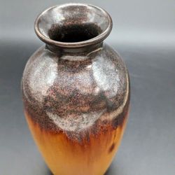 Ceramic Pottery Drip Glaze Metallic Brown Sugar  Shimmer Vase  6"