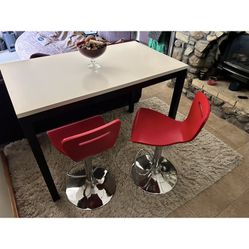 Like New Red Wood Bar Chairs With Stainless Steel Bottom 