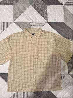 Cotton On Beige Plaid Short Sleeve Button-Up Shirt Size Small | Vintage Y2K Minimalist