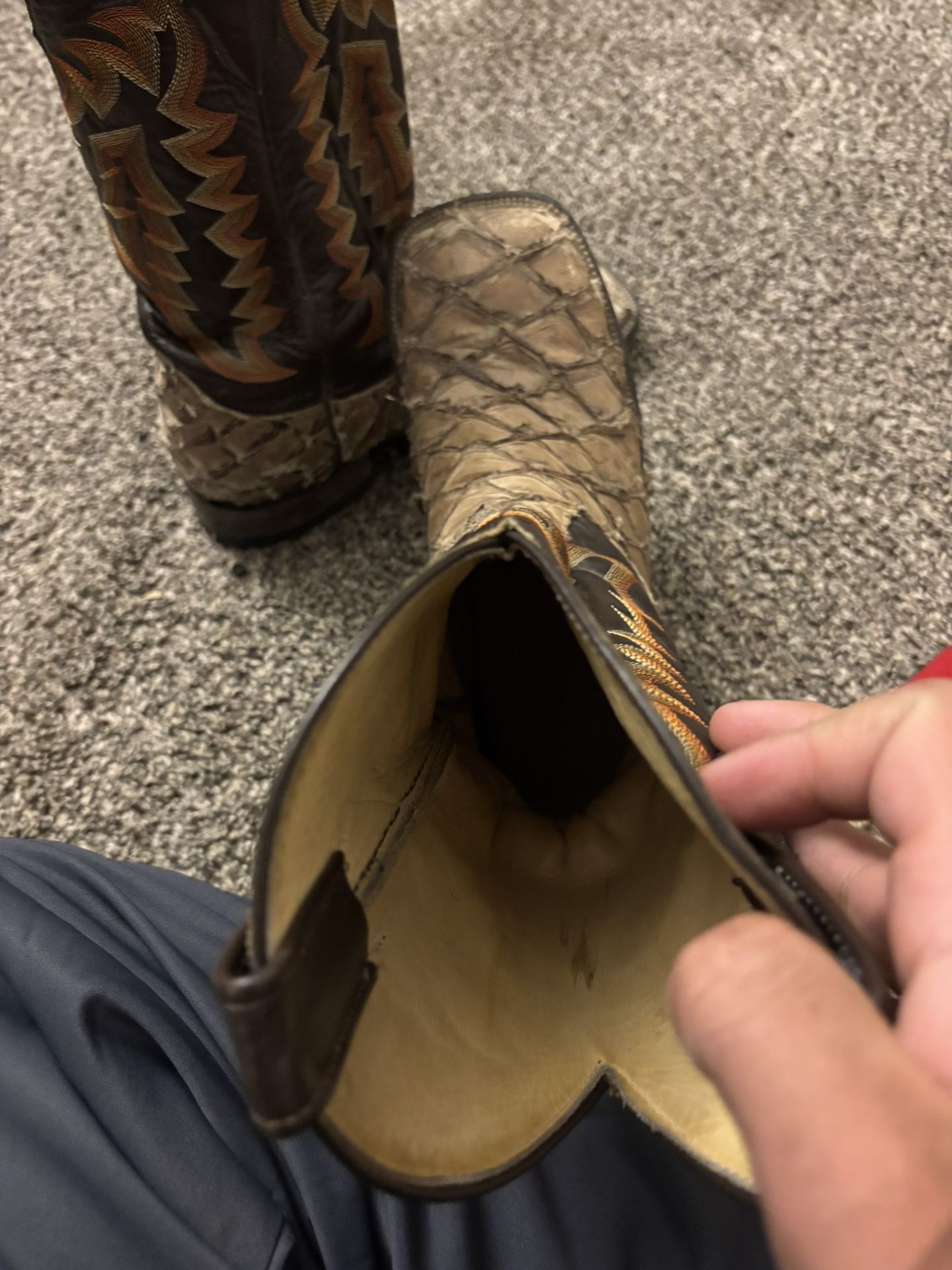 Fish Skin Cowboy Boots They Are A Size 7 In Men