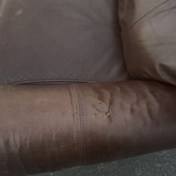 One Brown Leather Couch Recliner 