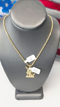 14k Hollow 24inch 3mm Chain And 14k Pendant