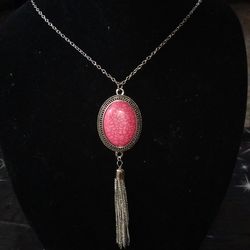 Pink necklace, earring, and ring set