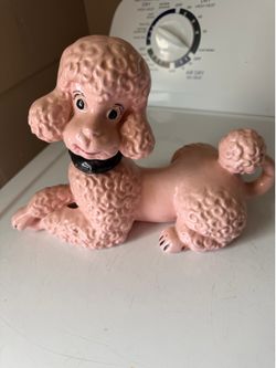 Rare vintage ceramic pink French poodle statue