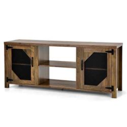 Farm Rustic  HV10162BN 58 in. Brown TV Stand Entertainment Media Center for TVs up to 65 in. w/Steel Mesh Doors