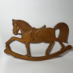 VINTAGE wooden rocking horse plaque sign wall hanging home decor 16" x 10" high