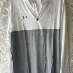 Under Armour Men's Long Sleeve White and Gray Tee 