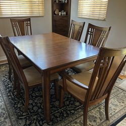 Wood Dining Table With Extension + 6 Chairs
