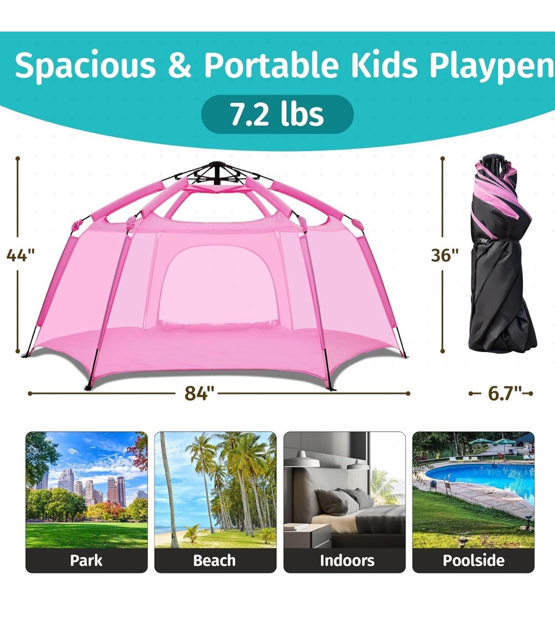 NEW Pink Portable Foldable Pop Up Playpen For Indoor & Outdoor Use w/Carry Bag