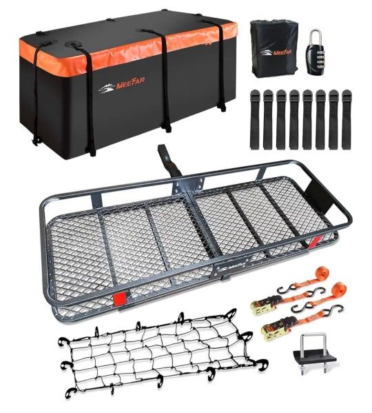 MeeFar Folding Hitch Mount Cargo Carrier Basket 60" X 20" X 6"+Waterproof Cargo Bag 16 Cubic Feet 🌱