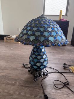 Large Tiffany-Style Stained Glass Peacock Lamp – $175 OBO