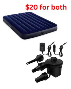 Full size blow up mattress and plug in inflator