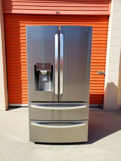 HUGE 28 CuFt LG Stainless Steel French 4 Door Refrigerator Freezer on Bottom Perfect New Condition 1 Year Old Free Delivery