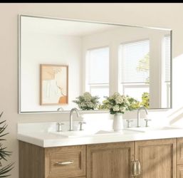TETOTE Brushed Nickel Vanity Mirror for Bathroom 72" × 36" Beveled Frame Rectangle Bathroom Mirror for Over Sink Brushed Nickel, Tempered Glass, Stron