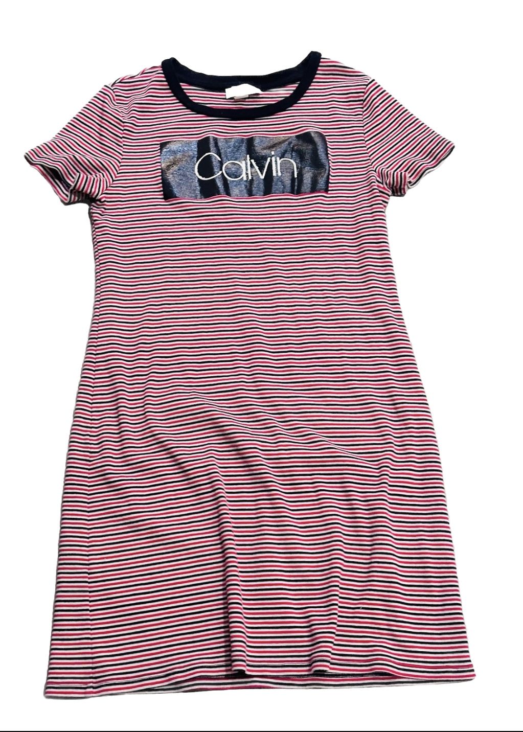 Vintage Calvin Klein Tshirt Dress Sz M Women’s Striped Red Black Cotton