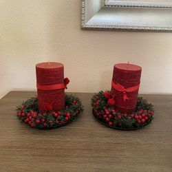 Christmas Scented Red Candles With Holders