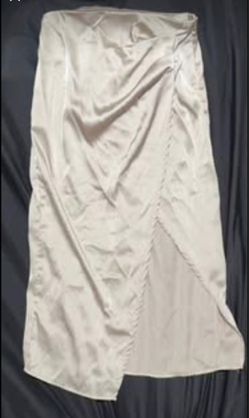 Champagne Draped Slit Satin Skirt Small