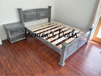 Queen Solid Wood Bed Frame + Nightstand $600