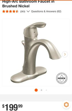 New MOEN Eva Single-Handle Single Hole High-Arc Bathroom Faucet in Brushed Nickel. Retails $220 with Taxes!