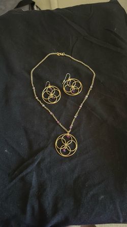 Vintage Avon Goldtone Circles Purple Stone Necklace Earrings Set