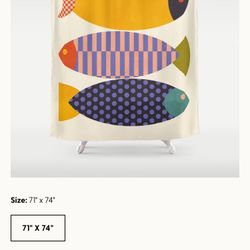 Mid Century Abstract Fishes Shower Curtain 