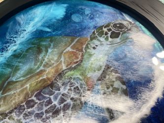 Round Large Wall decor With Ocean , Turtles ,layer Of Epoxy 