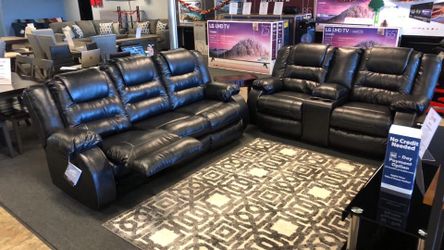 Ashley Black Leather Reclining Sofa & Loveseat