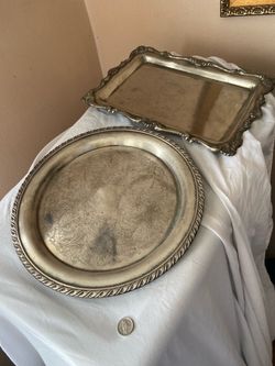 Silver-Tone Metal Serving Trays Set of 2