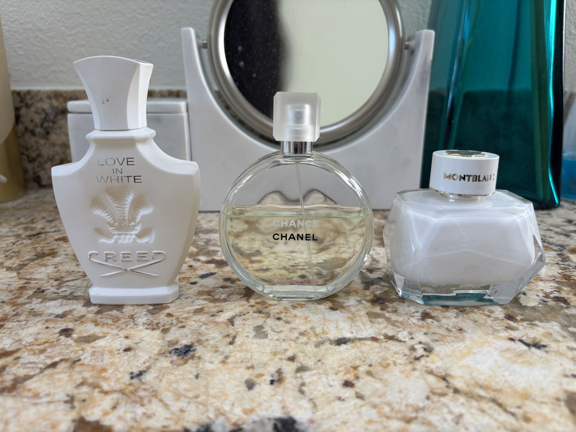 3 designer perfumes (Montblanc, Chanel, Creed)