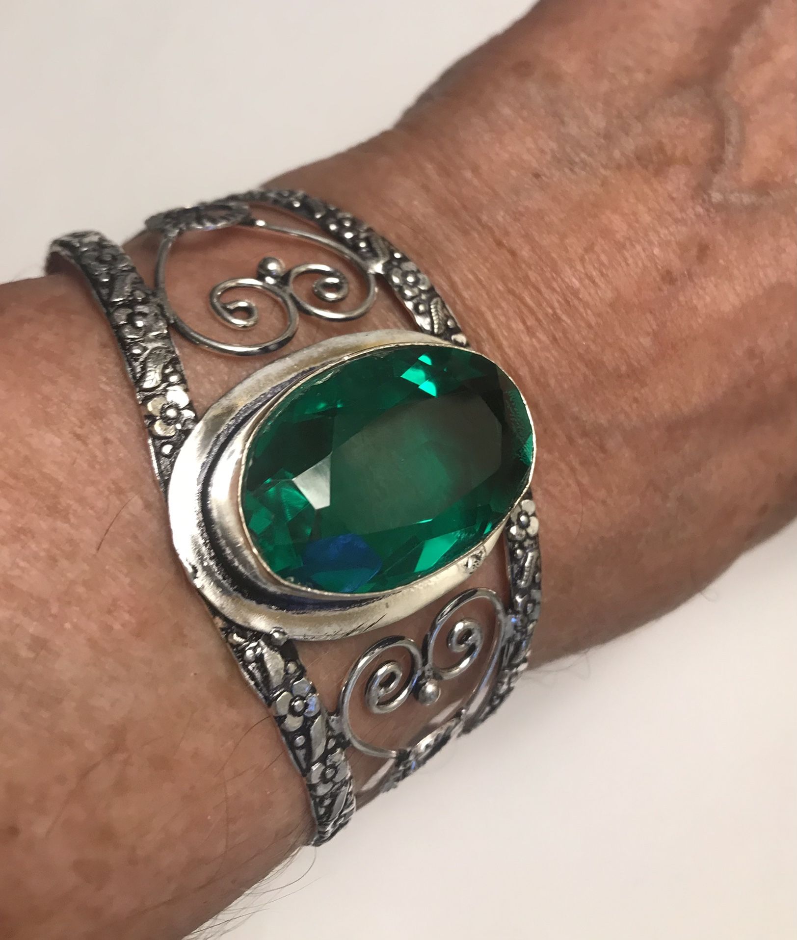 Tsavorite 925 Sterling Silver Cuff Bracelet