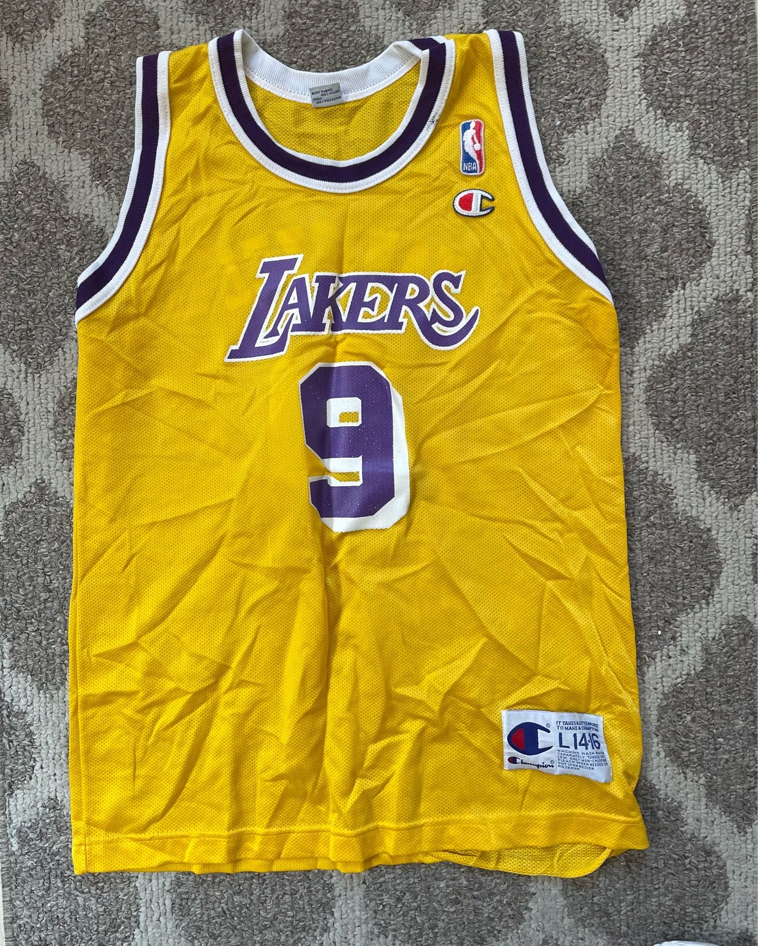 Vintage Los Angeles Lakers Nick Van Exel #9 Champion Jersey Made in USA Size large 14-16