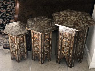 1920s, set of 3 Syrian octagonal occasional tables.
