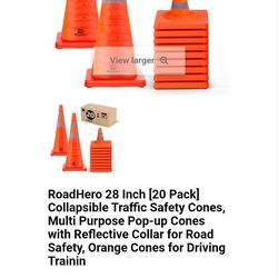 RoadHero 28 Inch [20 Pack] Collapsible Traffic Safety Cones - NEW