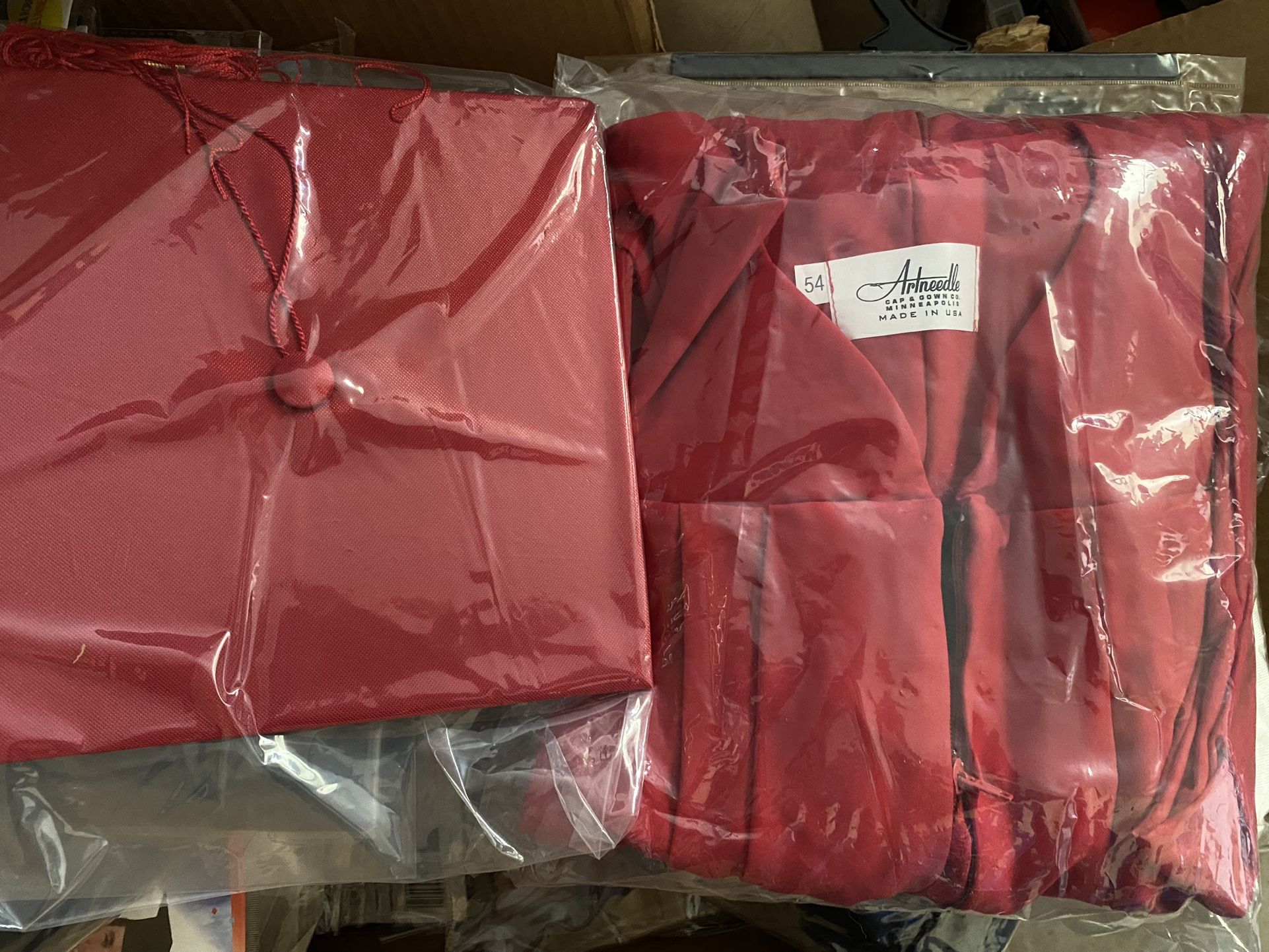 New, “Artneedle” Red Graduation Cap And Gown Set