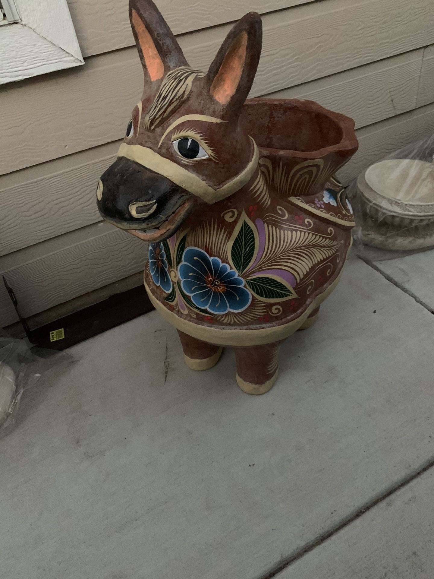 Ex Large Mexican Clay Donkey Planter