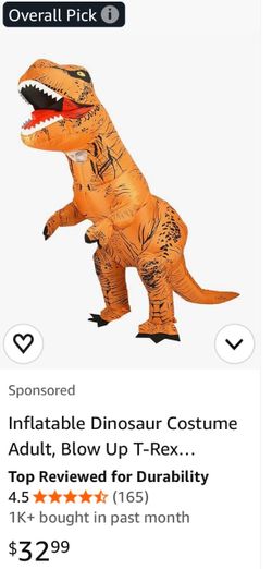 Inflatable Dinosaur Costume Adult, Blow Up T-Rex Costume for Halloween