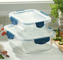 Princess House Set De 2 Recipientes cuadrados  Con Tapas