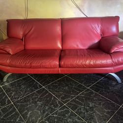 Red Leather Couch And Chair 