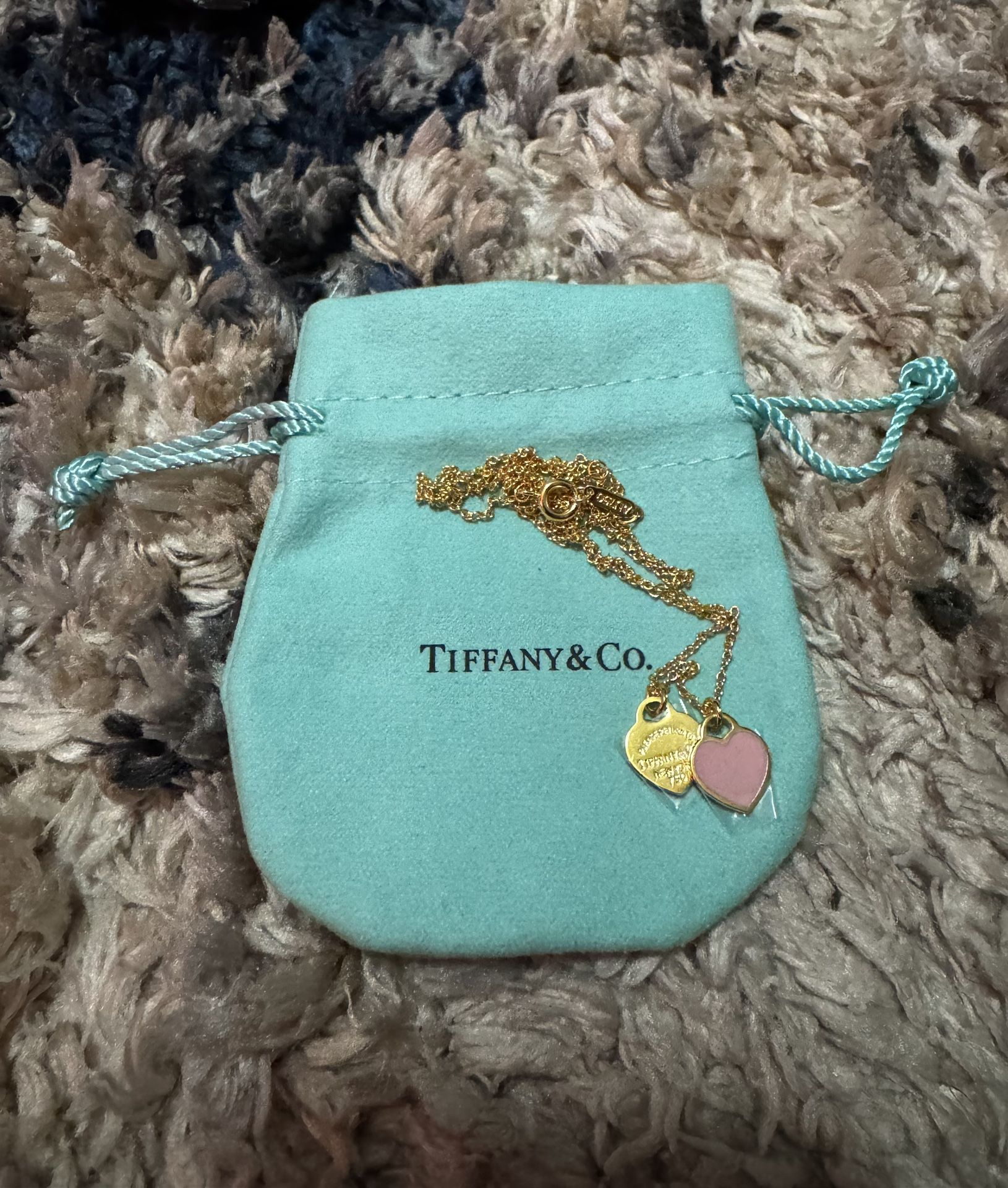 Tiffany & Co. Tiffany 18 Inch Gold Double Heart Pink Necklace