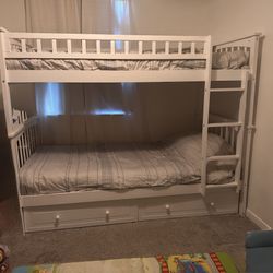 Twin-Over-Twin Bunk Bed with Storage Drawers and Ladder