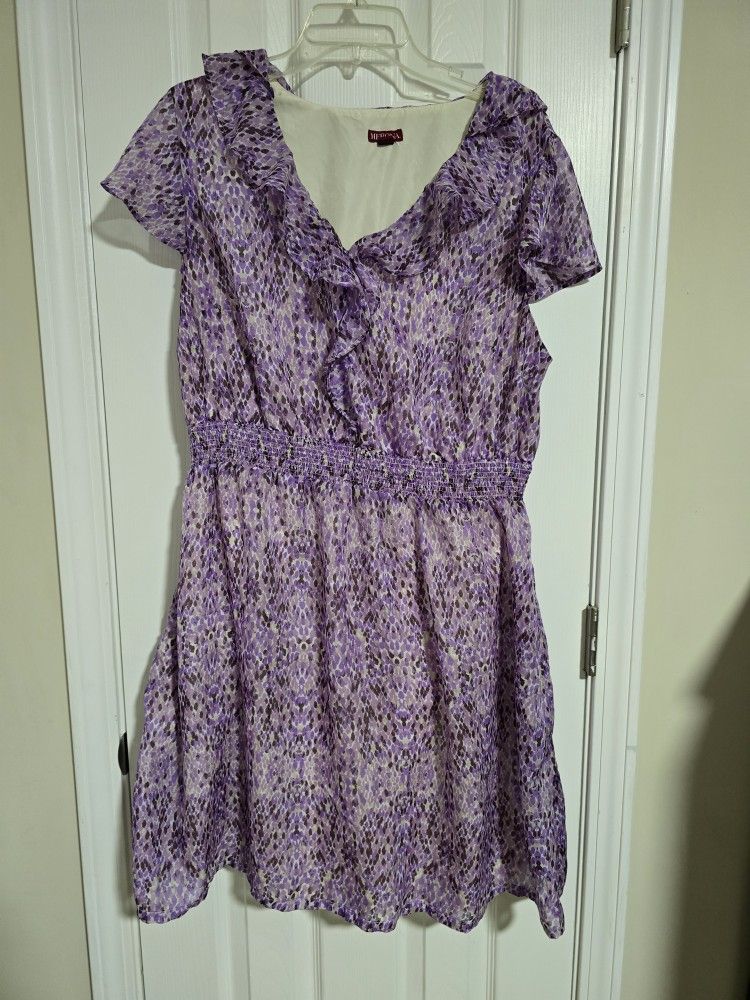 Fun & Flirty Lilac Print Merona Dress with Pockets (Size Large)