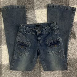 Blue Denim Girls Women Washed Flaired Jeans