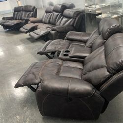 Leather 3 Piece Reclining Sofa Set 