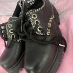 London Underground Chunky Goth Punk Leather Shoes, Slight Platform 