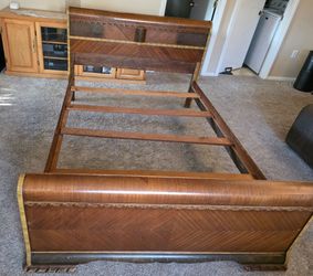 Vintage 1930s full size waterfall bed frame okay