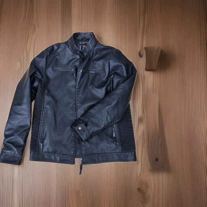  Premium Deluxe Denim Fried Leather Jacket NYC 2015 – Black Motorcycle Biker Style Size L