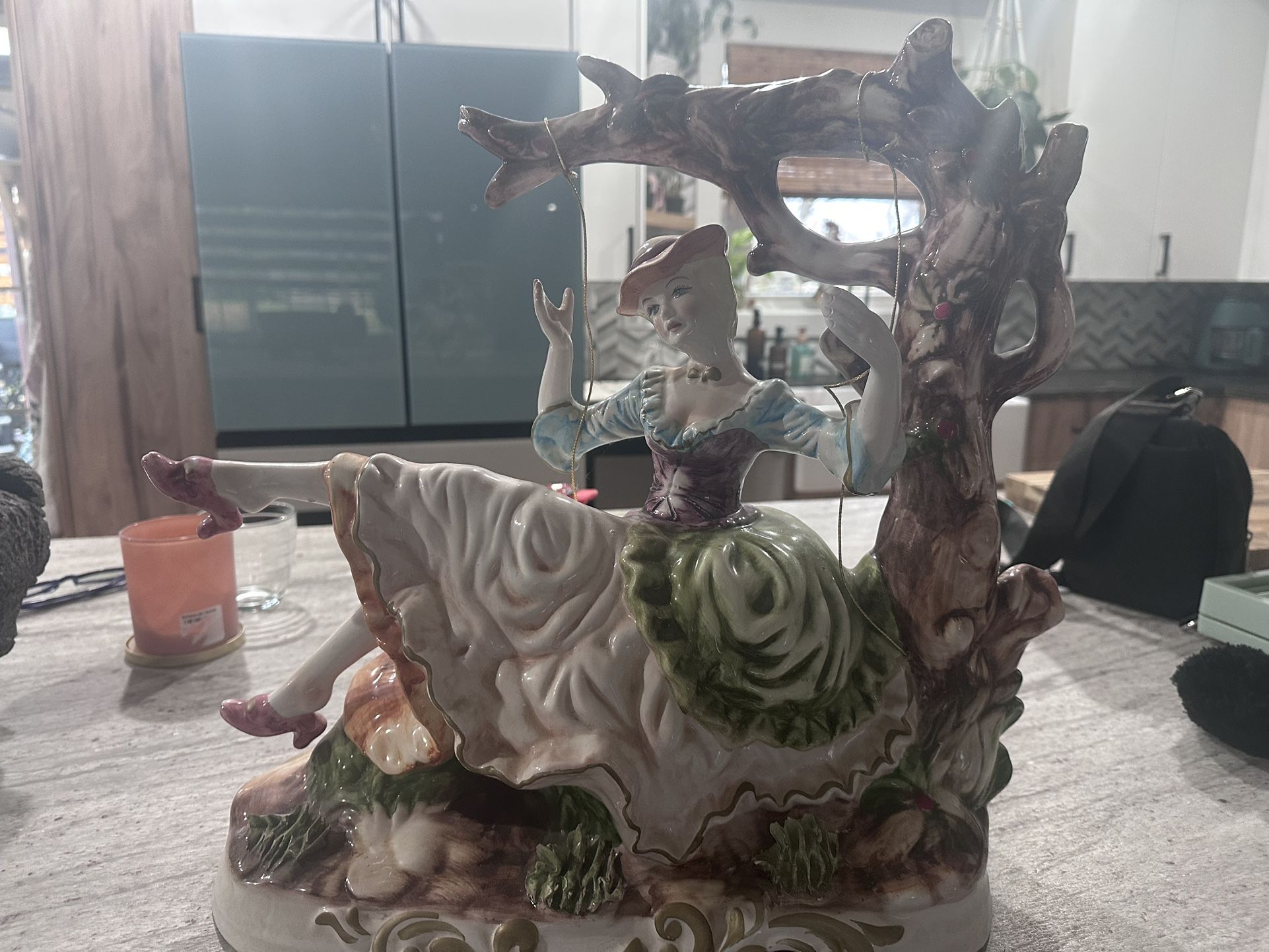 Vintage Porcelain Figurine - Lady on Swing (Capodimonte Style)