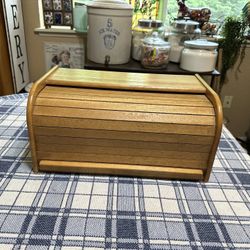 Vintage Wooden Roll Top Bread Box