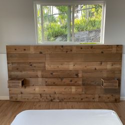 Wooden Head Board With Floating Shelves 