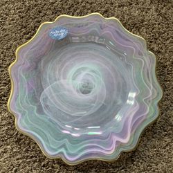 Gold Rim Alabaster Glass Plate